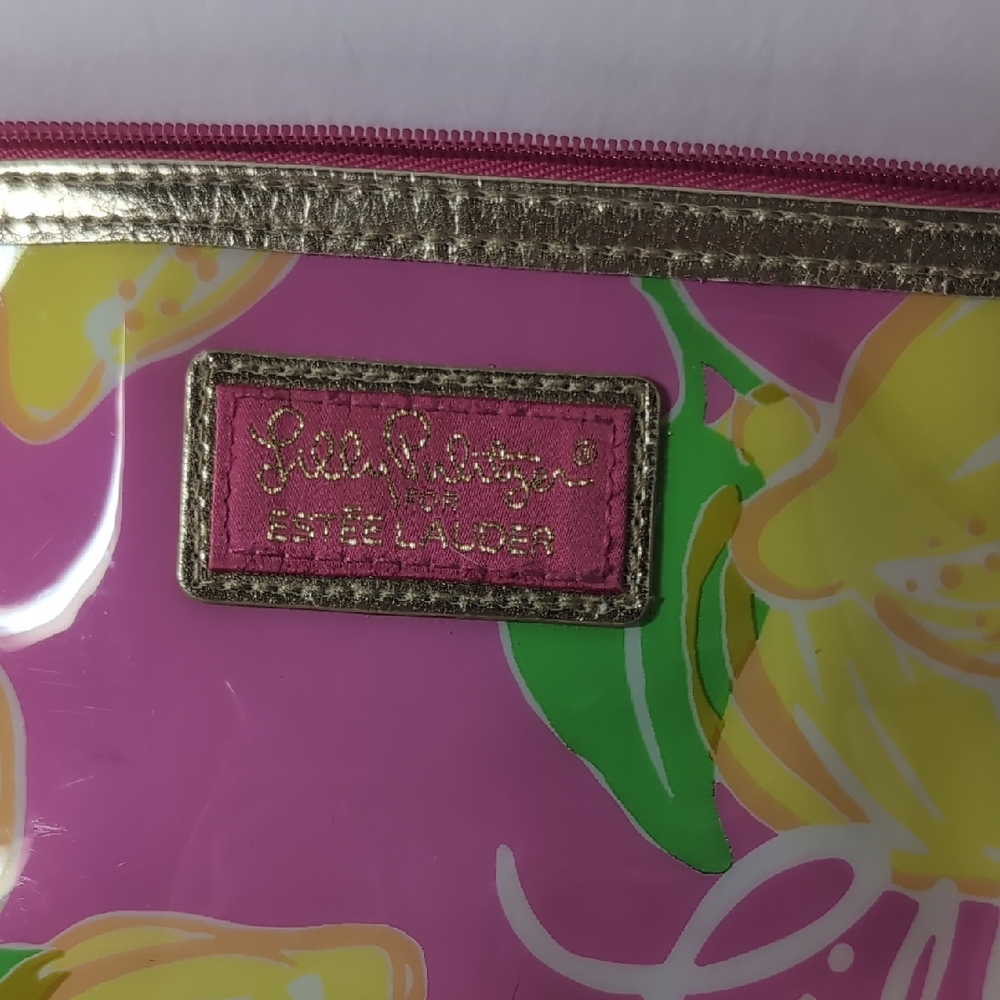 🎯 SALE - Lily Pulitzer For Estee Lauder Pink and Yellow Lemon Cosmetic Bag